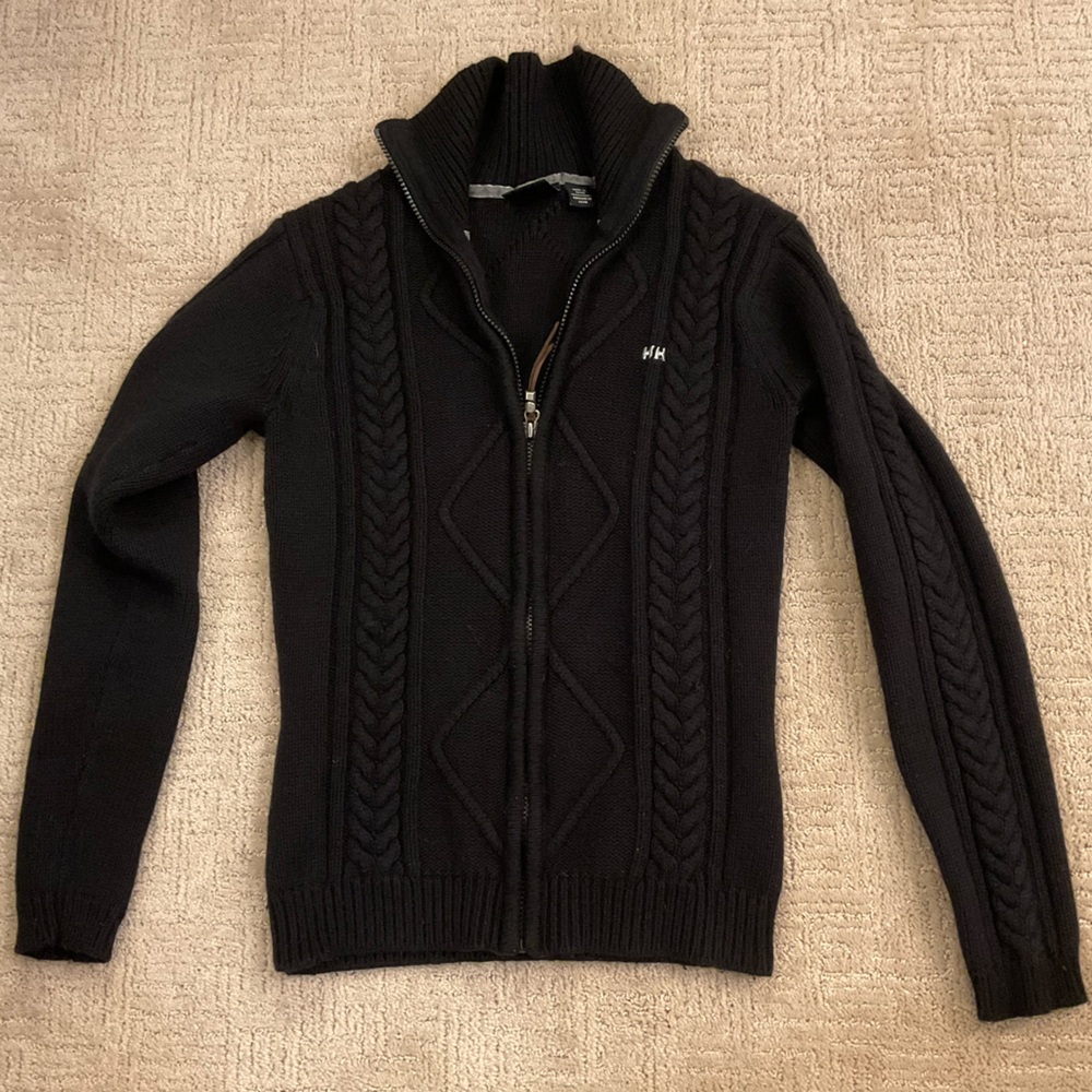❤️⚡️ Helly Hansen Women Black Zip-Up Sweater Angora Cashmere Blend S/M EUC